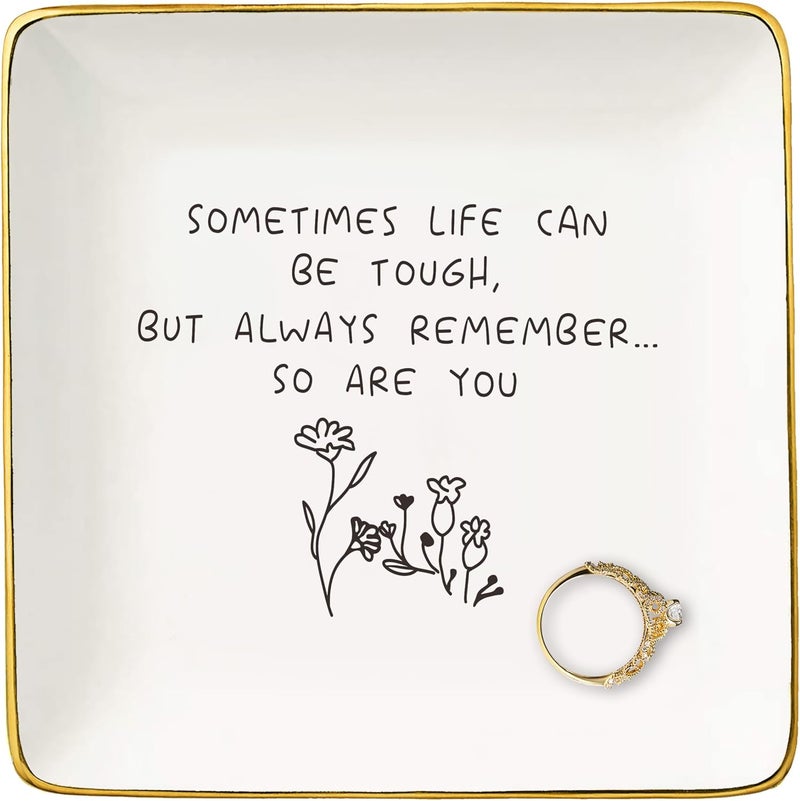 NZY Stay Strong-Sympathy Gift-Inspirational Quotes Gifts for Women-Affirmations Gifts-Positive Motivational Gifts,Encouragement Gifts-Christmas Gifts-Ceramic Jewelry Tray Trinket Holder Ring Dish - Image 1