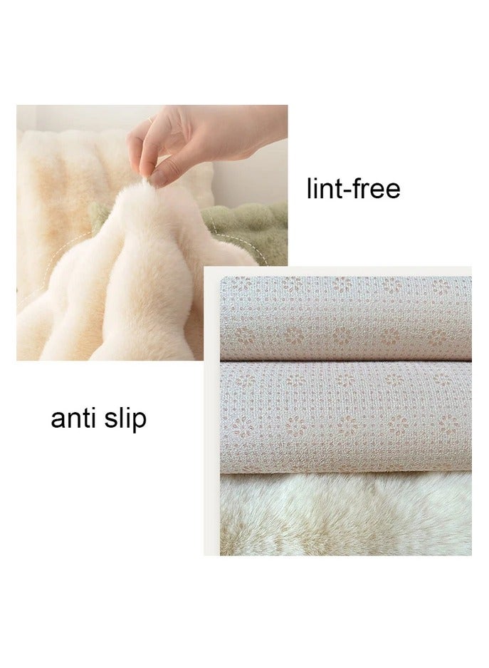 بيج سجادة من صوف الأرانب الصناعي لغرفة المعيشة، سجادات أرضية فاخرة لغرفة النوم، سجادات لعب للأطفال بدون صوف، دافئة وناعمة 180*60 سم - Image 2