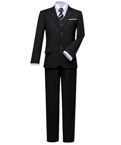 Visaccy Suit for Boys Kids Suits Slim Fit Tuxedo Blazer Vest Pants Shirt and Tie Black Size 8 - Image 1