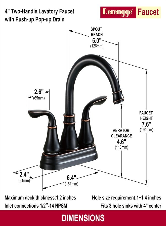 Derengge Two-Handle Oil Rubbed Bronze Bathroom Faucet with Pop up Drain,360° Swiwel Spout Bathroom Sink Faucet,045-FS NB - Image 2