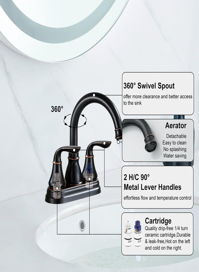 Derengge Two-Handle Oil Rubbed Bronze Bathroom Faucet with Pop up Drain,360° Swiwel Spout Bathroom Sink Faucet,045-FS NB - Image 4