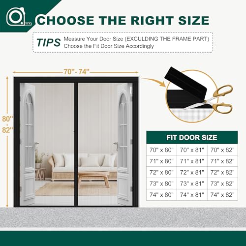 HADOR Adjustable Magnetic Screen Door Fit Door Size Width 70" - 74" Height 80" - 82", DIY Widen Heavy Duty Door Net Screen Mesh with Strong Magnet for Sliding Glass, Black - Image 2