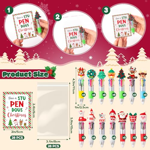ANGOLIO 28 Sets Christmas Bulk Gifts Cartoon Christmas 4 in 1 Multicolor Ballpoint Pens with Greeting Cards Xmas Santa Snowman Reindeer Writing Pens for Students School Office Supplies Exchange Gifts - Image 3