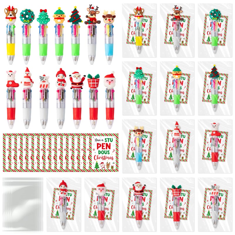 ANGOLIO 28 Sets Christmas Bulk Gifts Cartoon Christmas 4 in 1 Multicolor Ballpoint Pens with Greeting Cards Xmas Santa Snowman Reindeer Writing Pens for Students School Office Supplies Exchange Gifts - Image 2