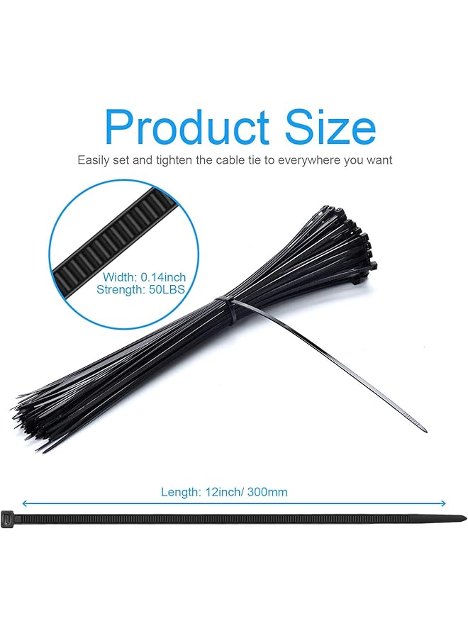 erorex 100 Pack Cable Zip Ties Heavy Duty 12 Inch Premium Plastic Wire Ties With 50 Pounds Tensile Strength Multi Purpose Self Locking Black Nylon Zip Ties For Indoor And Outdoor - Image 3