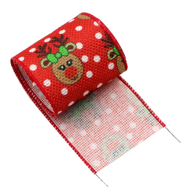 6.3 cm Christmas Burlap Wire Edge Ribbon with Overlock Tape for DIY Bow Hairpin Decoration (5 Yards/Roll) - Image 1