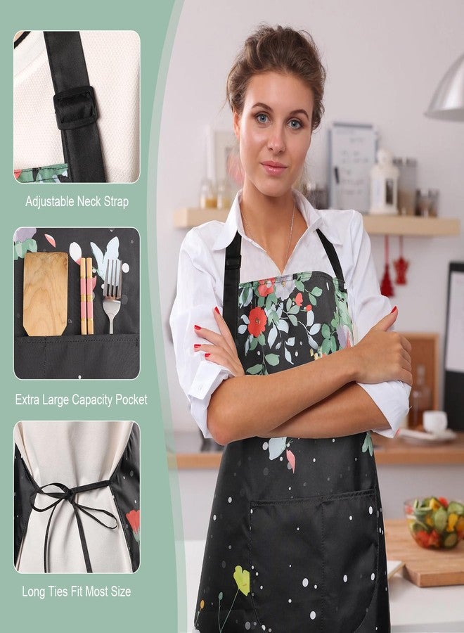 مريلة نسائية من IHFAIO مزودة بجيوب، قطعتان، مريلة مقاومة للماء بنقشة زهور مع حزام رقبة قابل للتعديل، مناسبة للطبخ والخبز والبستنة والأعمال اليدوية. - Image 4