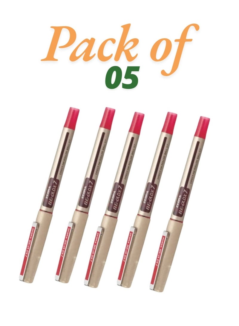 Zebra Pen Zebra Liquid Ink 0.7 mm Roller Ball Pen - 05 Pcs , Red (BE-DX7) - - Image 1
