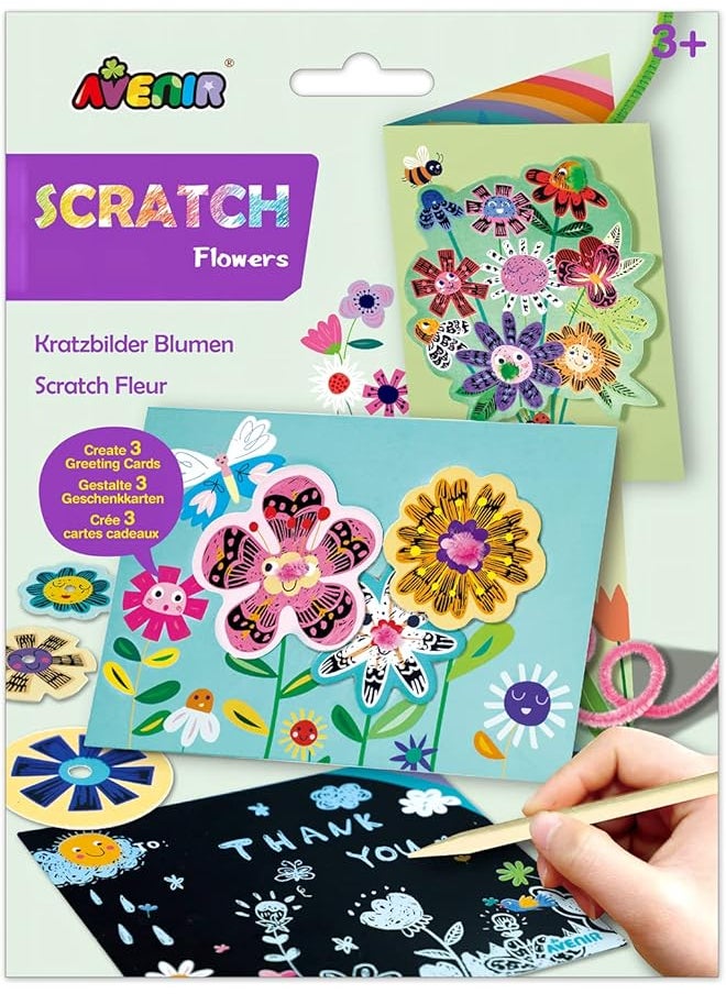 Avenir Scratch Flowers Arts And Crafts Greeting Cards Set Make Beautiful Greetings Cards Scratch Art 3 Plus  - Image 1