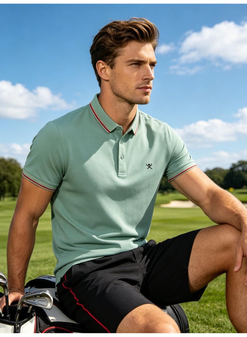 Hackett London Unisex striped collar golf Polo shirt breathable quick-drying simple LOGO printed short-sleeved sports casual shirt. - Image 1