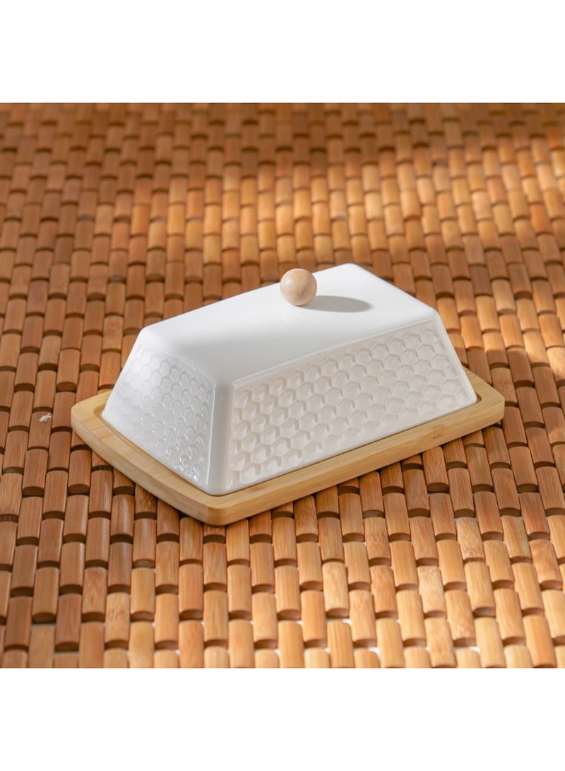 DANUBE HOME Princess 2-Piece Butter Dish with Lid – Elegant Covered Butter Container for Kitchen Counter, Dining Table & Fridge – Ideal for Standard Butter Blocks L20.8xW14xH8.5 Cm White - Image 1