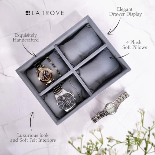 La Trove 4 Slot Watch Organizer Tray for Watches & Bracelets | Watch Storage Tray | Watch Display Organizer for Wardrobe Drawer & Dressing Table | Grey - Image 2