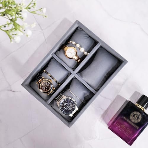 La Trove 4 Slot Watch Organizer Tray for Watches & Bracelets | Watch Storage Tray | Watch Display Organizer for Wardrobe Drawer & Dressing Table | Grey - Image 1