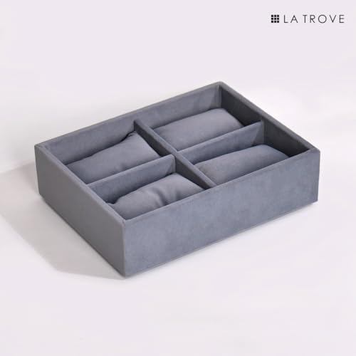 La Trove 4 Slot Watch Organizer Tray for Watches & Bracelets | Watch Storage Tray | Watch Display Organizer for Wardrobe Drawer & Dressing Table | Grey - Image 4