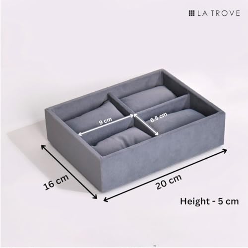 La Trove 4 Slot Watch Organizer Tray for Watches & Bracelets | Watch Storage Tray | Watch Display Organizer for Wardrobe Drawer & Dressing Table | Grey - Image 3