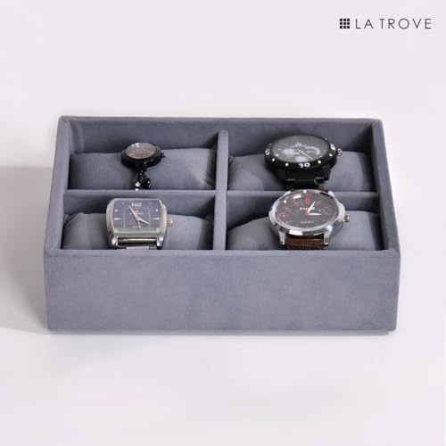 La Trove 4 Slot Watch Organizer Tray for Watches & Bracelets | Watch Storage Tray | Watch Display Organizer for Wardrobe Drawer & Dressing Table | Grey - Image 5