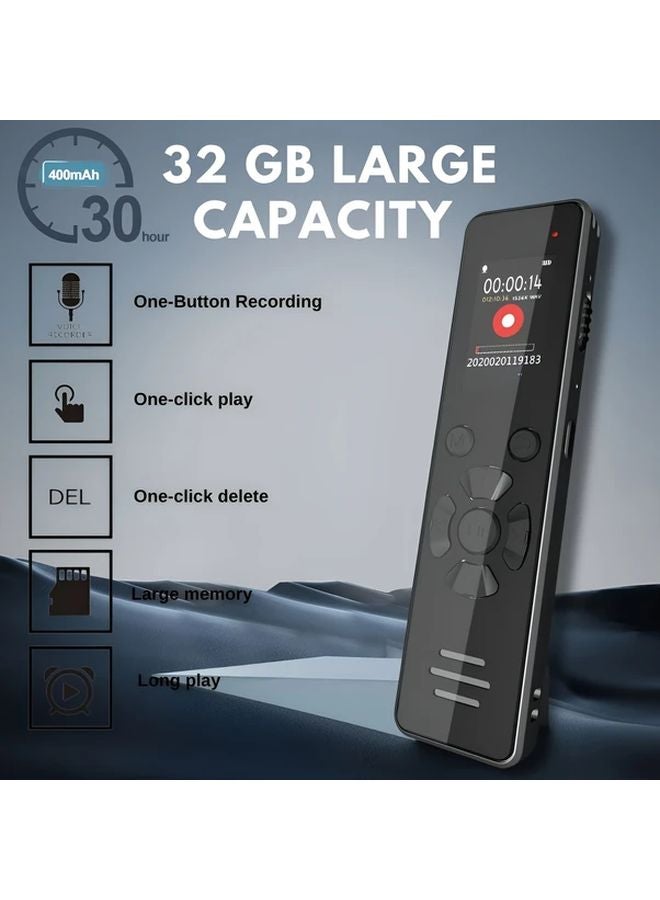 Black 32GB Voice Recorder HD Audio Timed Recording Noise Reduction 35mm Jack - Image 4