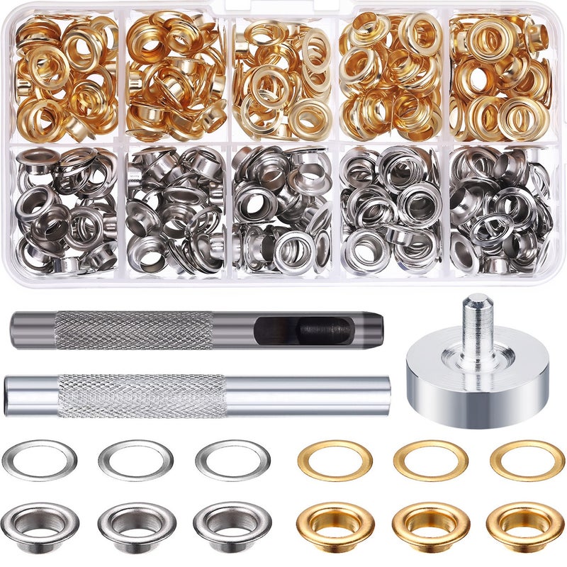 14 Inch Grommet Kit 100 Sets Grommets Eyelets with 3 Pieces Install Tool Kit and Box for Shoes Clothes Crafts Bag