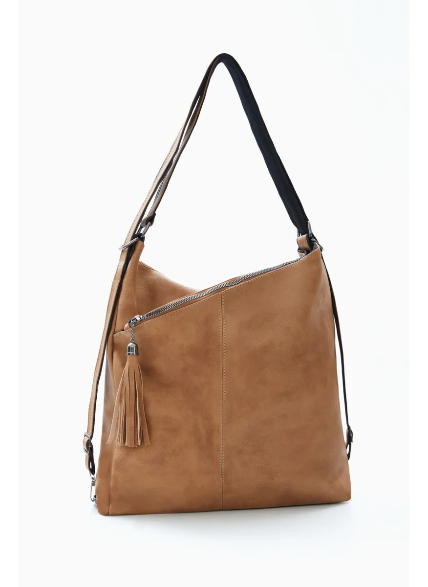 Wecre8 Light Brown Slouchy Tassel Shoulder Bag by WECRE8