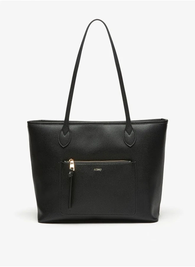 MISSY Solid Tote Bag with Top Handles and Zip Closure