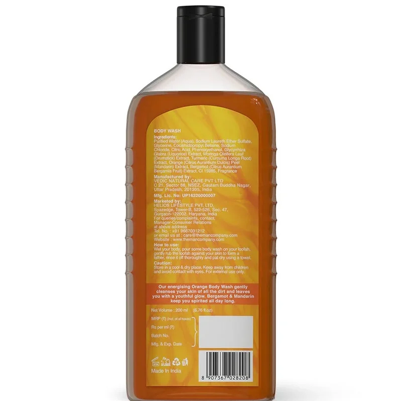 The Man Company  Perfumed Body Wash- Bergamot & Mandarin | Shower Gel for Glowing & Bright Skin | With Turmeric & Orange Peel Extract | Long-Lasting Fragrance | Toxin-Free- 200 ml  | Best Price UAE
