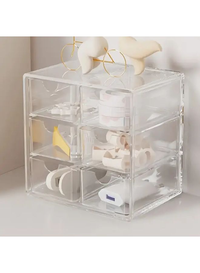 2 Pcs Transparent Acrylic 6 Layer Drawer Style Multifunctional Storage Box Desktop Organizer For Jewelry Cosmetics Stationery And Small Items - Image 5