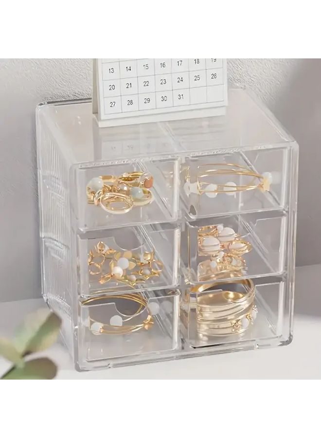 2 Pcs Transparent Acrylic 6 Layer Drawer Style Multifunctional Storage Box Desktop Organizer For Jewelry Cosmetics Stationery And Small Items - Image 2