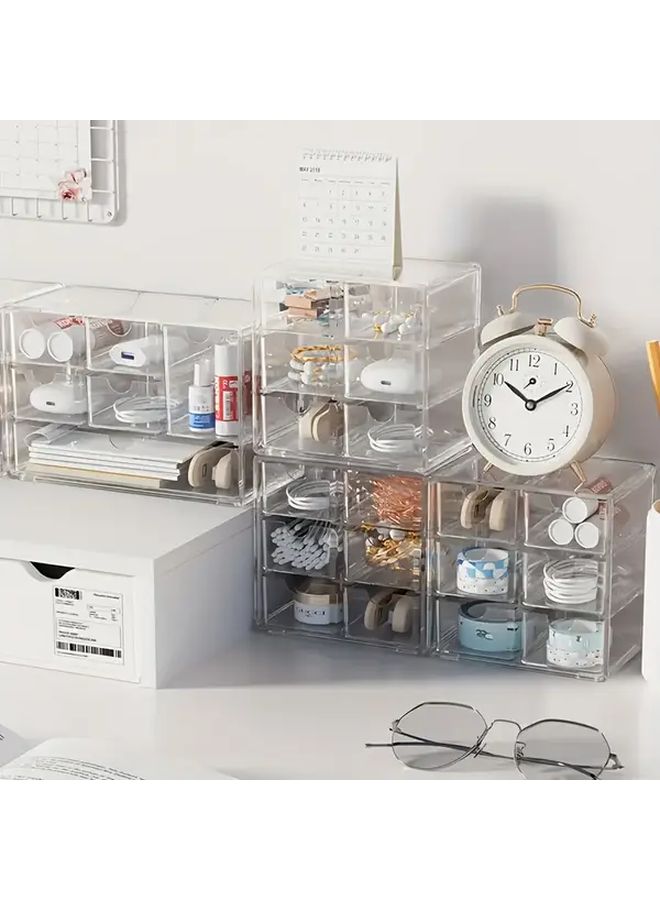 2 Pcs Transparent Acrylic 6 Layer Drawer Style Multifunctional Storage Box Desktop Organizer For Jewelry Cosmetics Stationery And Small Items - Image 4