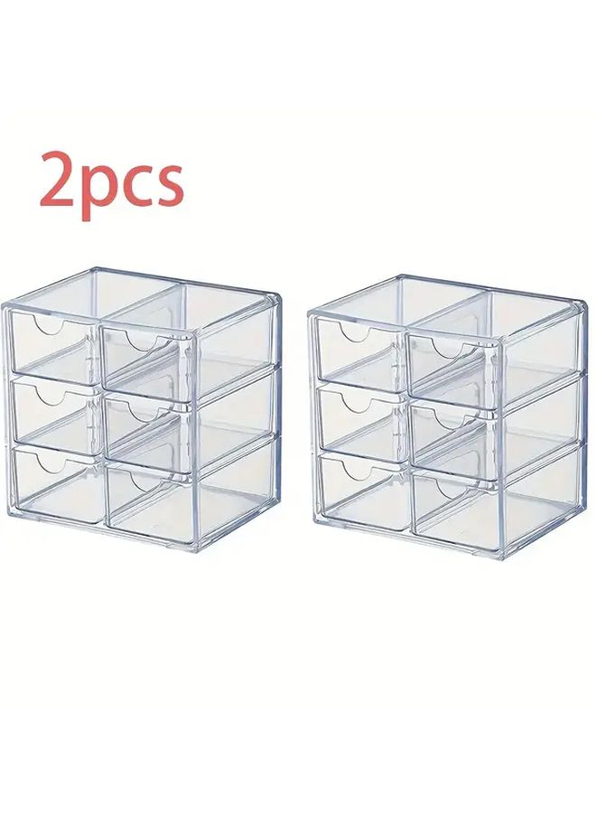 2 Pcs Transparent Acrylic 6 Layer Drawer Style Multifunctional Storage Box Desktop Organizer For Jewelry Cosmetics Stationery And Small Items - Image 1