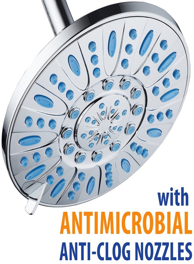 AquaDance 7-inch 6-Setting Rainfall Showerhead with Anti-Microbial Microban Protection from Mold, Mildew, and Bacteria - Clog-Free Wave Blue Jets, Chrome Finish - Image 2