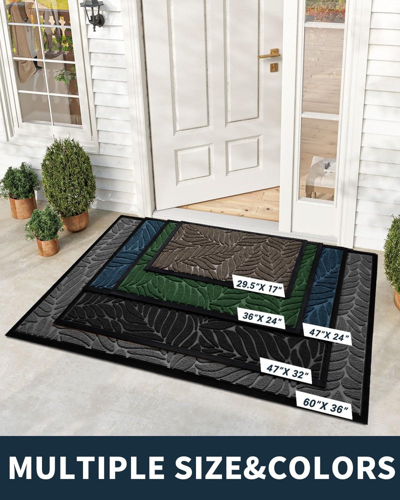 Yimobra Front Door Mat Outdoor Indoor, 29.5x17 All-Season Waterproof Door Mat Outside Entrance, All-Weather Non-Slip Outside Doormat for Garage Patio Entryway, Blue - Image 2