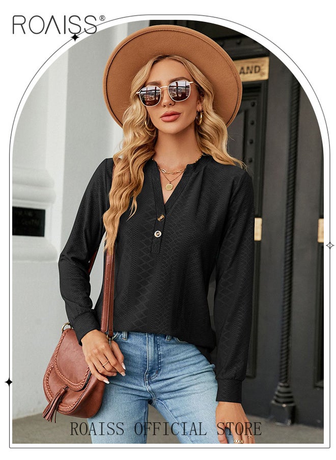 Ladies Casual Regular Fit Long Sleeve Top Women Solid Color Shirt with Button V neck Design Casual and Versatile - pzsku/ZEC032AFF999D0F414987Z/45/_/1705051091/f7ca0602-8e98-447f-838c-78156ca4360b