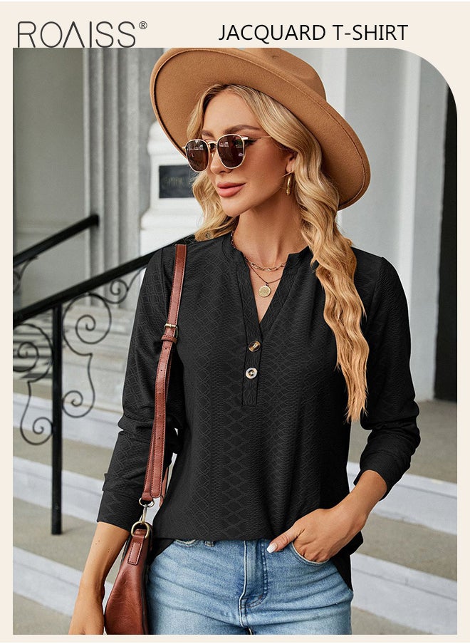 Ladies Casual Regular Fit Long Sleeve Top Women Solid Color Shirt with Button V neck Design Casual and Versatile - pzsku/ZEC032AFF999D0F414987Z/45/_/1705051091/ffdaf606-1c23-41c7-99ce-d78c17cff4bf