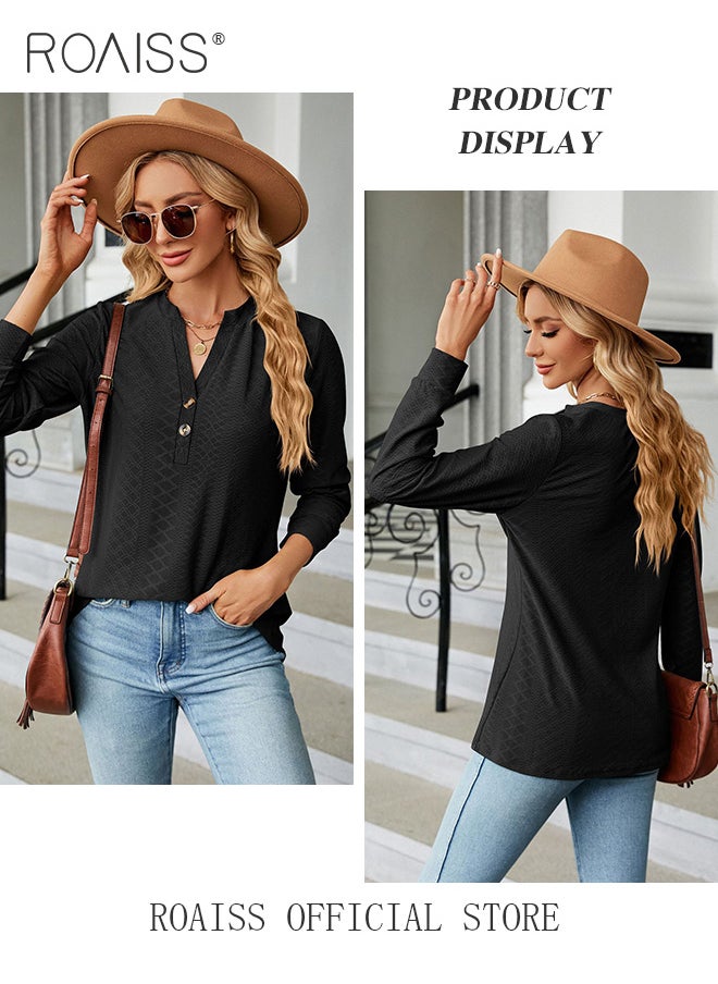 Ladies Casual Regular Fit Long Sleeve Top Women Solid Color Shirt with Button V neck Design Casual and Versatile - pzsku/ZEC032AFF999D0F414987Z/45/_/1715579646/0cf8b66b-46df-4649-939e-009e28f5320d