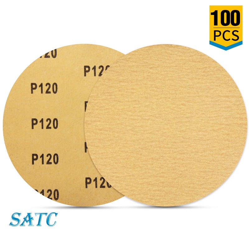 S SATC أقراص صنفرة PSA 100 قطعة 6 بوصة مع لاصق خلفي ورق صنفرة 120 حبيبة ملحق صنفرة للحفر ذاتية الالتصاق أكسيد الألمنيوم الدائري ورق صنفرة سيارات مع ظهر لاصق - Image 4