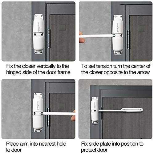 HoneSecur Safety Spring Door Closers, Adjustable Closing Door Hinge, Automatic Stopper Fire Rated, to Convert Hinged Doors to Self Closing Doors - White - Image 3