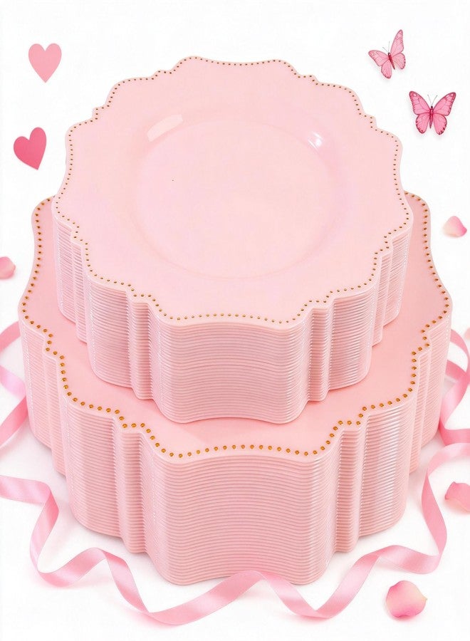 COLOSUS 60pcs Disposable Plastic Plates Set, Gold Pink Party Plates, 30pcs Dinner Plates and 30pcs Salad/Dessert Plates for Wedding, Party, Anniversary, Daily Use - Image 1