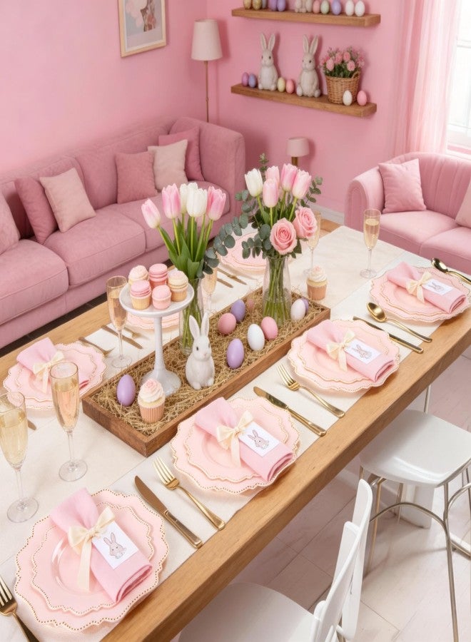 COLOSUS 60pcs Disposable Plastic Plates Set, Gold Pink Party Plates, 30pcs Dinner Plates and 30pcs Salad/Dessert Plates for Wedding, Party, Anniversary, Daily Use - Image 2