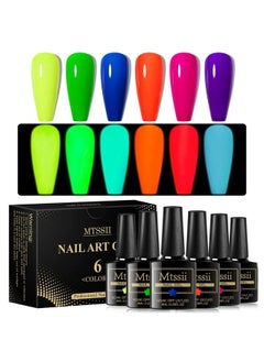 Glow In The Dark Gel Nail Polish 6 Colors Neon Luminous Gel Polish Set Fluorescent Bright Colors Hot Pink Neon Yellow Green Blue Orange Purple Soak Off Uv Nail Polish Kit For Halloween