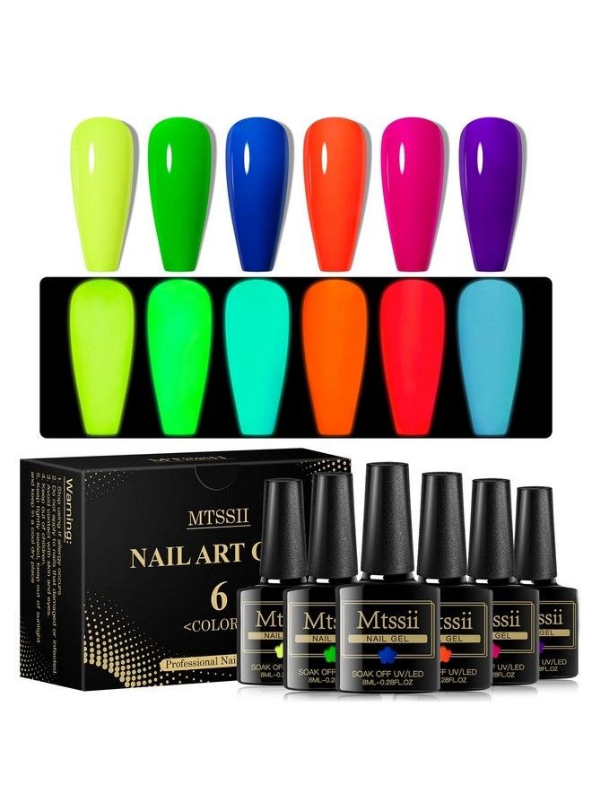 MTSSII - Glow In The Dark Gel Nail Polish 6 Colors Neon Luminous Gel Polish Set Fluorescent Bright Colors Hot Pink Neon Yellow Green Blue Orange Purple Soak Off Uv Nail Polish Kit For Halloween - Image 1