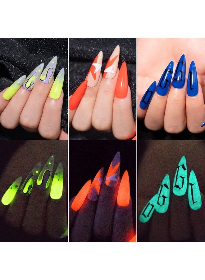 MTSSII - Glow In The Dark Gel Nail Polish 6 Colors Neon Luminous Gel Polish Set Fluorescent Bright Colors Hot Pink Neon Yellow Green Blue Orange Purple Soak Off Uv Nail Polish Kit For Halloween - Image 1