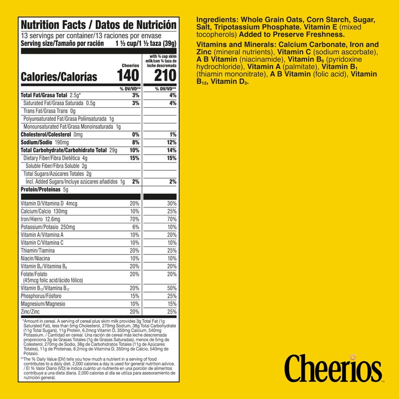 Cheerios, Heart Healthy Gluten Free Breakfast Cereal, Family Size, 18 oz - Image 2