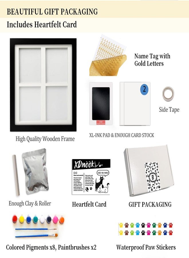 XDNOOK Ink & Clay Paw Print Kit for Dog Cat,Clean-Touch Ink Pad & Soft Clay,Pet Paw Print Impression Kit Large Area,Keepsake Frame for 1-2 Pets,Cat/Dog Gifts (Black) - Image 4