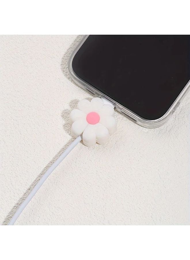 White Flower Shaped Charger Port Cover For iPhone And Type C Cable Protection - Image 1