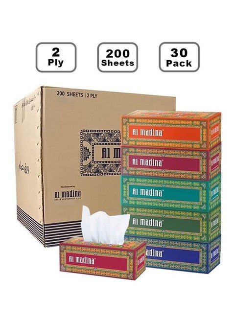 Facial Tissue White 2 Ply x 200 Sheets Pack Of 30