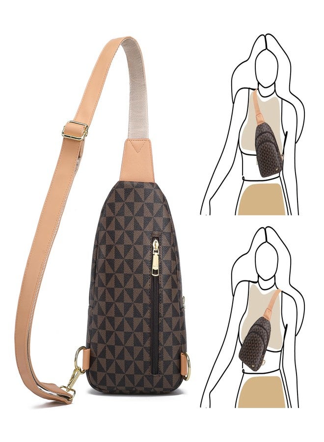 INICAT Crossbody Sling Bags Travel Cross Body Purses Faux Leather Fanny Packs Chest Bag for Women(Brown Checked) - Image 3