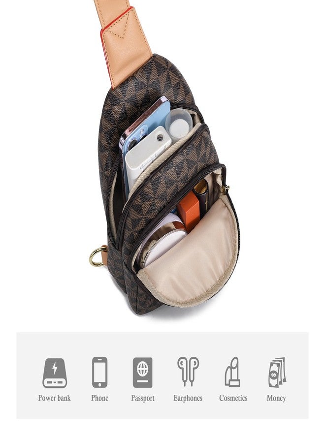 INICAT Crossbody Sling Bags Travel Cross Body Purses Faux Leather Fanny Packs Chest Bag for Women(Brown Checked) - Image 4