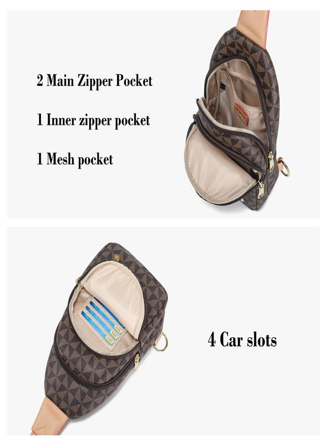 INICAT Crossbody Sling Bags Travel Cross Body Purses Faux Leather Fanny Packs Chest Bag for Women(Brown Checked) - Image 2