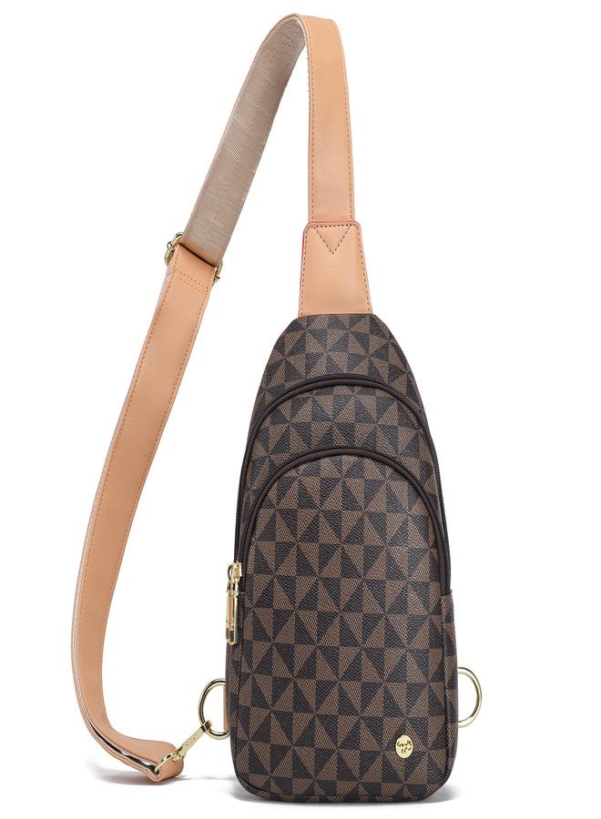 INICAT Crossbody Sling Bags Travel Cross Body Purses Faux Leather Fanny Packs Chest Bag for Women(Brown Checked) - Image 1