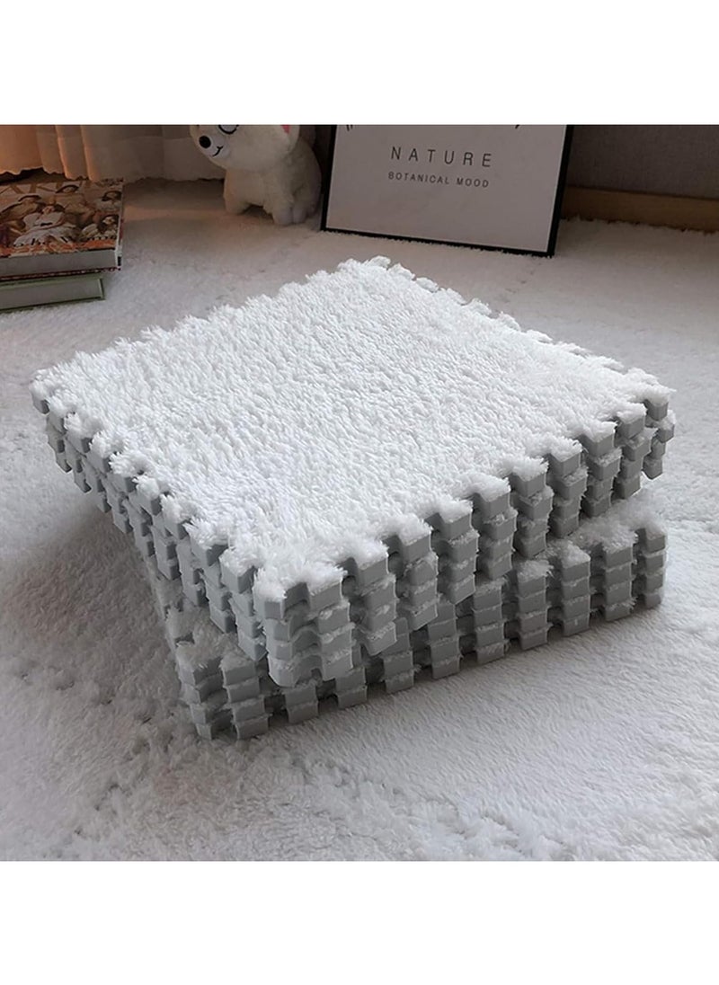 VUCATIN - 12PCS Plush Foam Floor Mat for Baby Kids Thickened Interlocking Play Mat Carpet Tiles with Padding for Toddler Baby Square Soft Fluffy Tiles for Home Playroom Decoration 12" x 12" (White) - Image 1